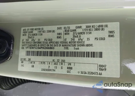 2023 Ford F-150 Xl z USA, uszkodzony, nr VIN 1FTEW1C54PKD66883